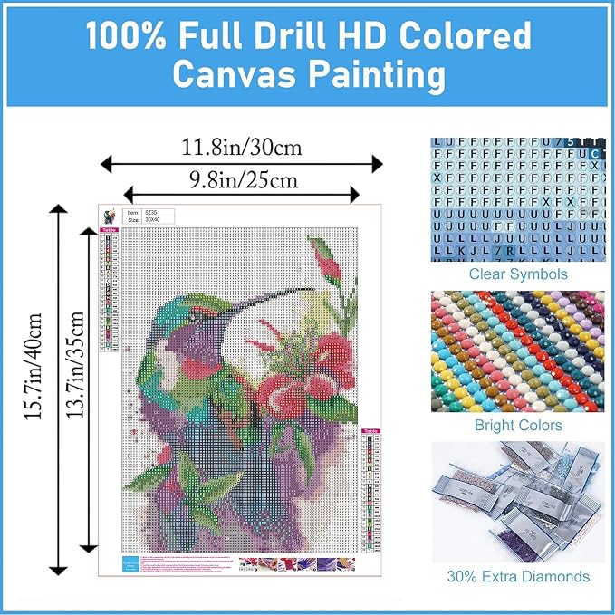 Ausanrl Hummingbird Diamond Painting Kits for Adults 12x16in | Bird Diamond Art Kits for Adults,5D Diamond Painting,DIY Gem Art Bird Home Wall Decor Perfect for Relaxation Art and Crafts