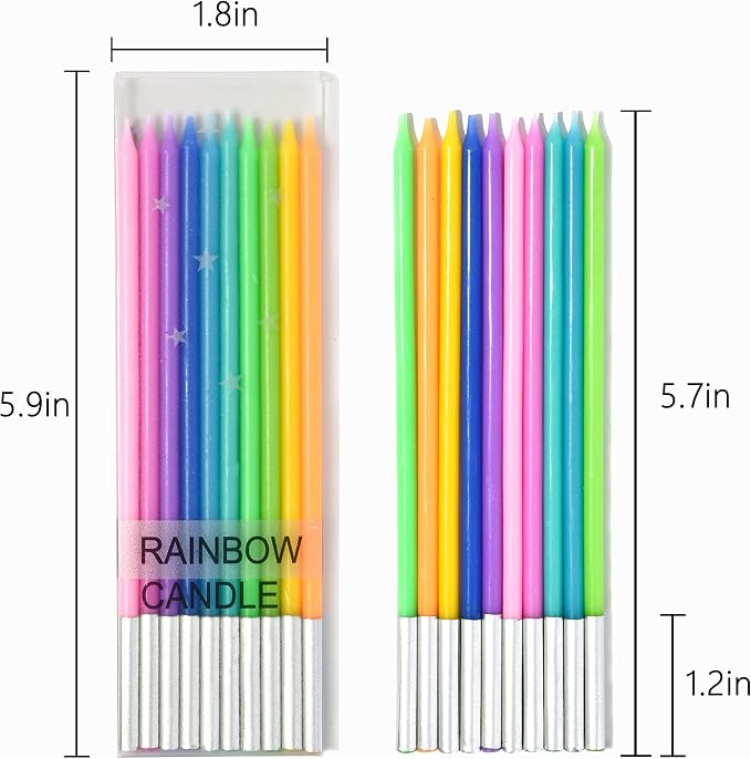 PHD CAKE 40-Count Rainbow Long Thin Birthday Candles, Cake Candles, Birthday Parties, Wedding Decorations, Party Candles