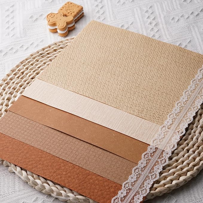 15Pcs Handmade Scrapbook Art Paper Craft Textured Paper Colorful A5 sheet Mesh Special Mix for Scrapbooking Junk Journal Journaling Supplies DIY Materials,5.8x8.2 inches (Brown)
