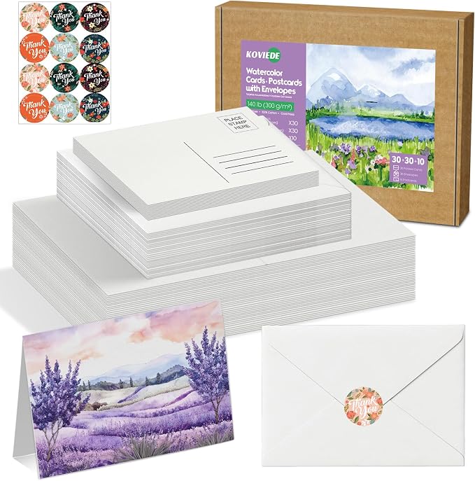 30 Pack Foldable Blank Watercolor Cards with Envelopes 4"x6"