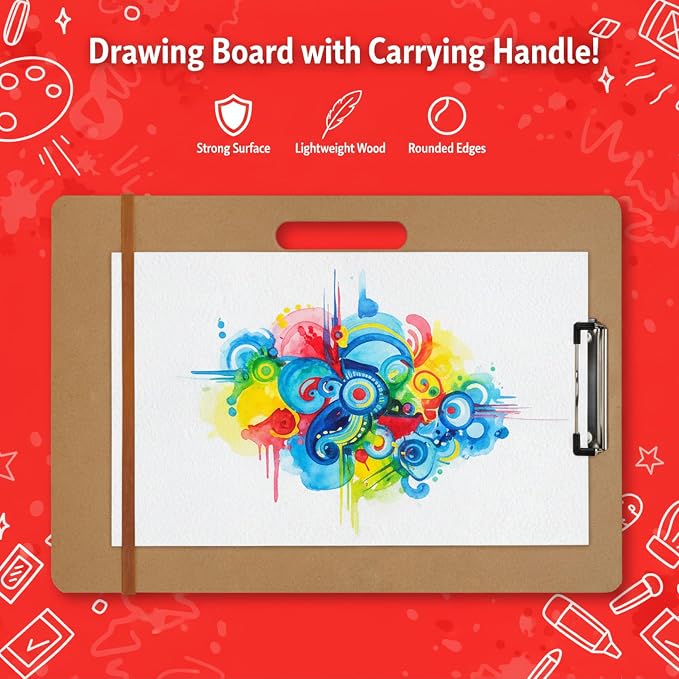 Artlicious Drawing Board - 13 x 17 Sketch Boards with Handle for Drafting Art - Portable Wooden Clipboard for Class or Studio Fit in Artists Tote (Pack of 3)