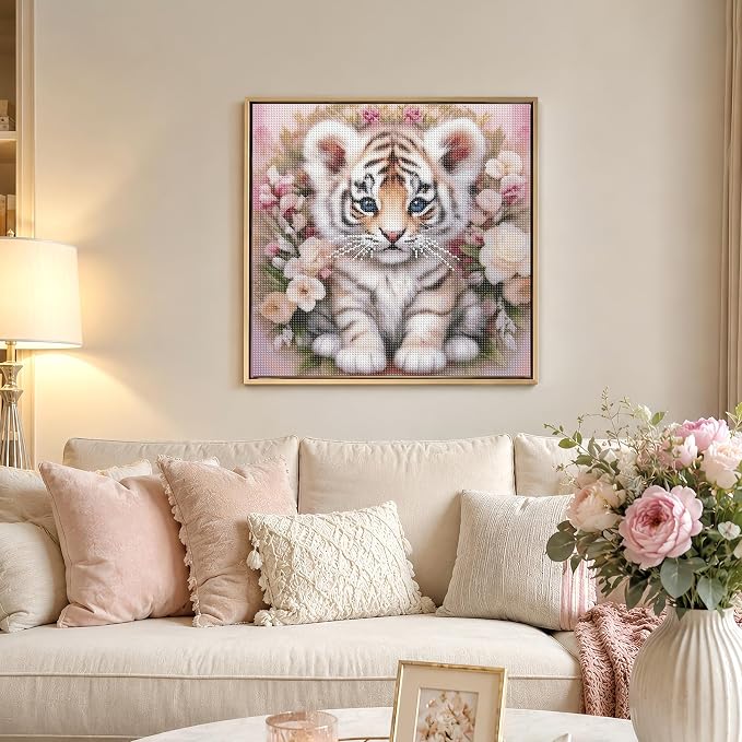 Tiger Diamond Art Kits for Adults, 5D Diamond Painting for Adult Beginners | DIY Full Drill Round Gem Painting Art for Adults，Home Wall Decor 13.78x13.78 Inch