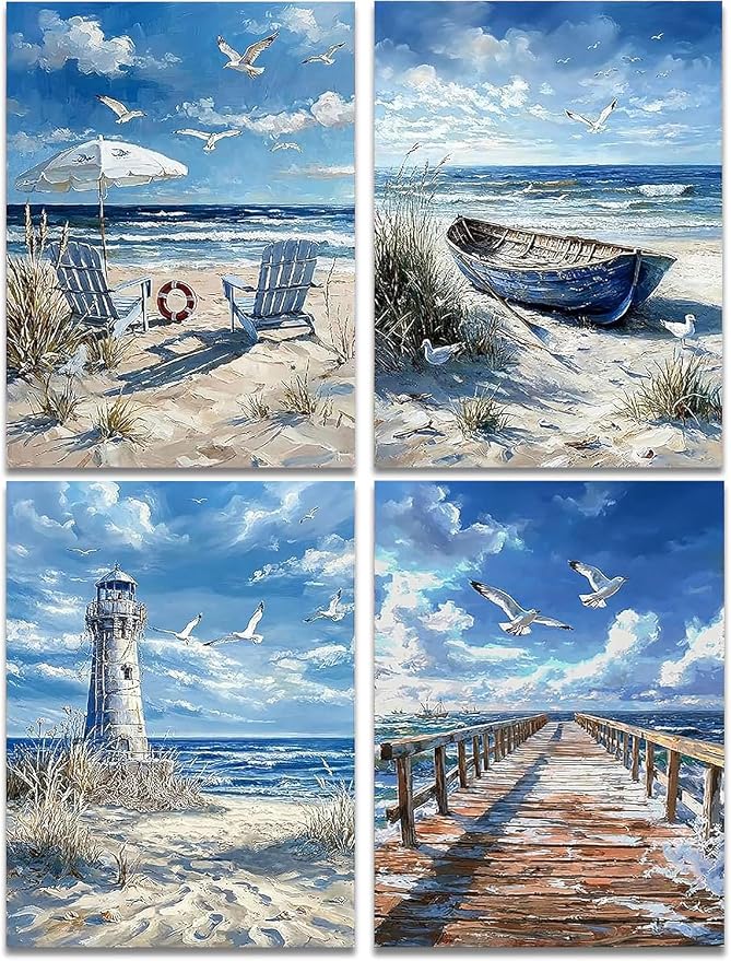 Diamond Art Kits for Adults,4 Pack Beach Diamond Painting Kits 12x16inch