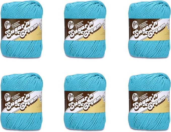 Lily Sugar'n Cream Super Size, Soft Cotton Crochet Yarn, Mod Blue 6-Pack