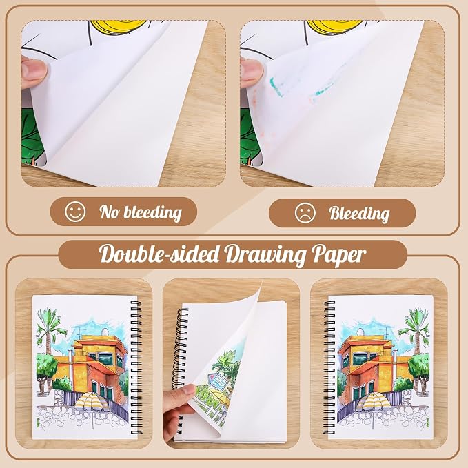 3 Pack Marker Paper Pad, 5×7 in, Double-Sided Bleedproof, Spiral Bound