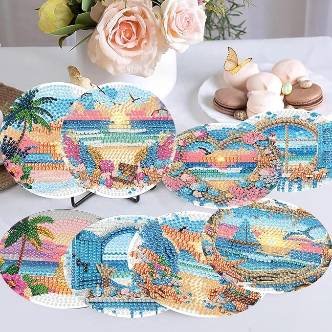8 Pack Diamond Art Coasters Kits for Adults - Diamond Painting Coasters Kit