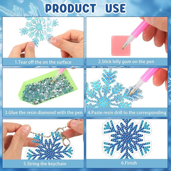 Tondiamo 20 Pcs Snowflake Diamond Painting Keychain Kits