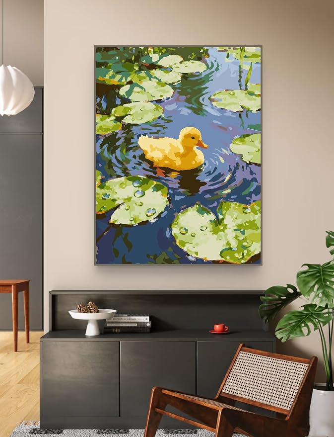 ZRIZQ Paint by Numbers Kit for Adults Beginner,Summer Duck,16x20 | Full set with rich paints,wooden brushes,rolled canvas.Calming,screen-free pastime.Beginner friendly.Just open and paint.