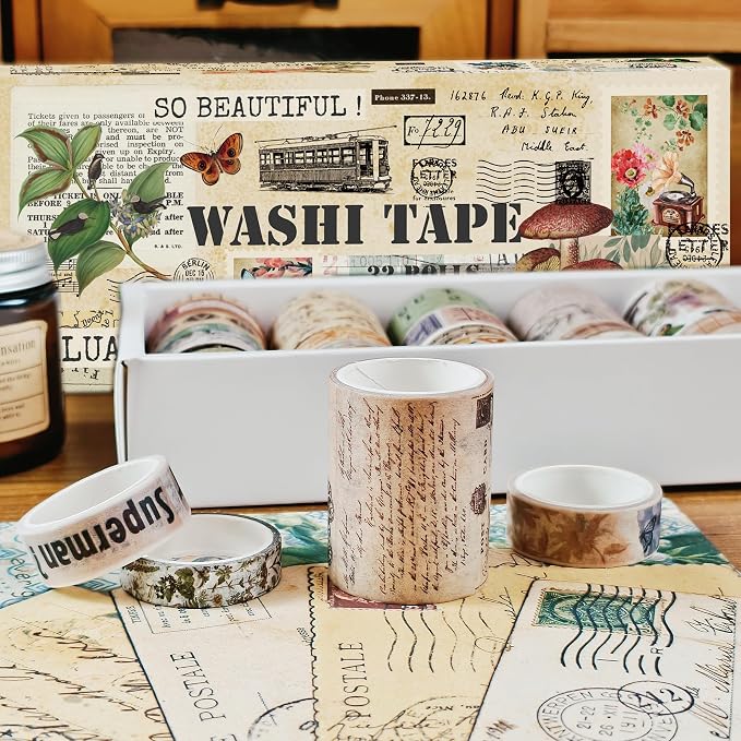 Vintage Washi Tape Set for Scrapbooking & Journaling - 32 Rolls Floral, Cute Decorative Tapes with Assorted Widths, Retro Aesthetic DIY Gift for Bible, Bullet, Junk Journal Supplies (Christmas Tape)
