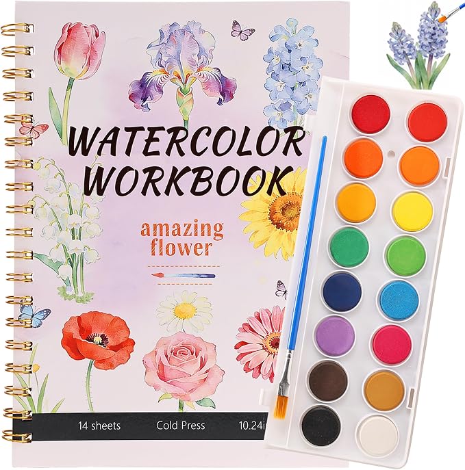 PAPPAGLLO Watercolor Workbook Floral Watercolor Book Paint Set for Beginner