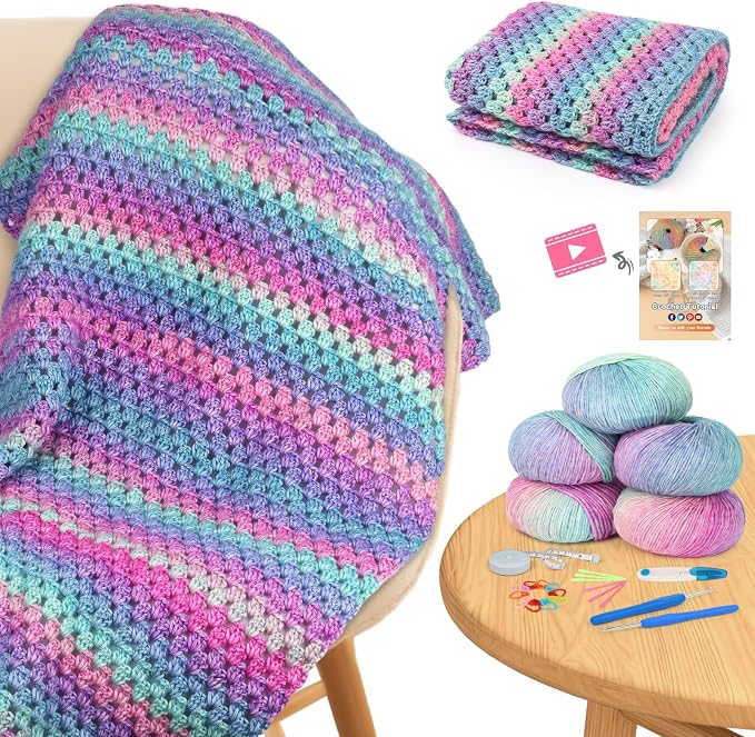 Aeelike Crochet Blanket Kit for Beginner, Easy Crochet Kit, Purple Gradient