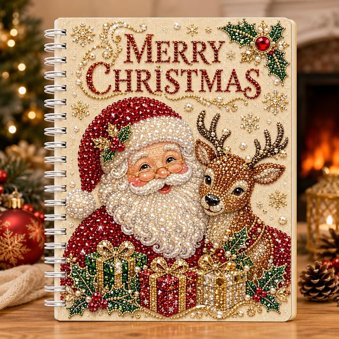 100 Pages DIY Christmas Pearl Diamond Art Painting Notebook，Style K