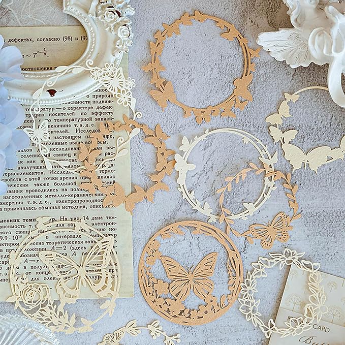 Maxleaf 60PCS Flower Cut Outs Border Card, Frames Decorative Paper | Love Heart Butterfly Leaf Lace Star Hollow Out Scrapbook Paper Card for DIY Arts Crafts Album Planner Junk Journals