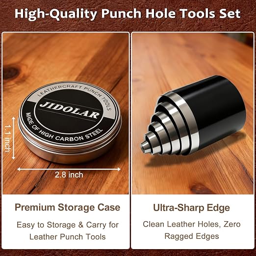 Leather Circle Cutter Tool Set, 12 Pieces Small Circle Punch Tools 2/4/6/8/10/12/14/16/18/20/22/24mm, High Carbon Steel Round Cutting Dies - Leather Hole Punch Tool Kit for DIY Leathercrafts