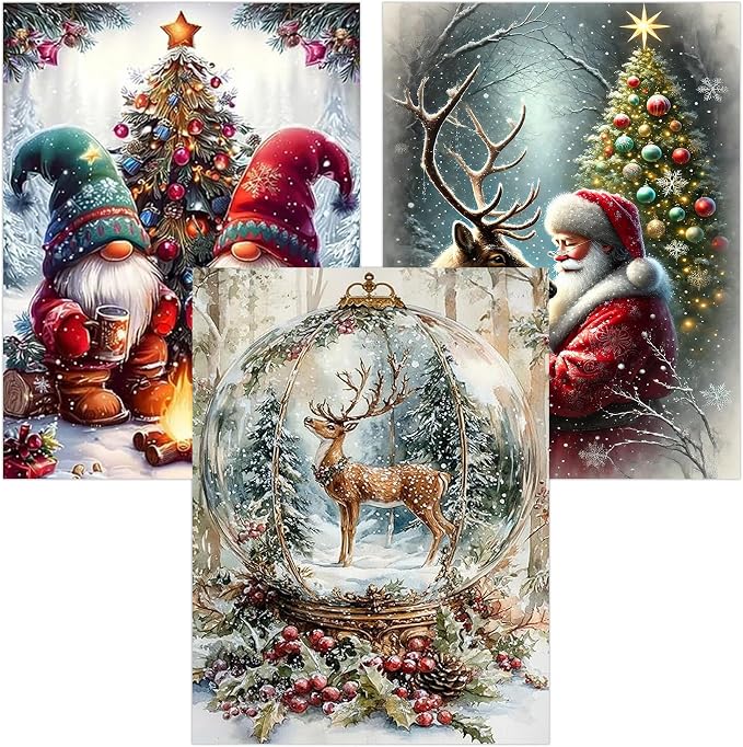 mrpwnle 3 Pack Diamond Art Kits for Adults Christmas Diamond Painting Kit
