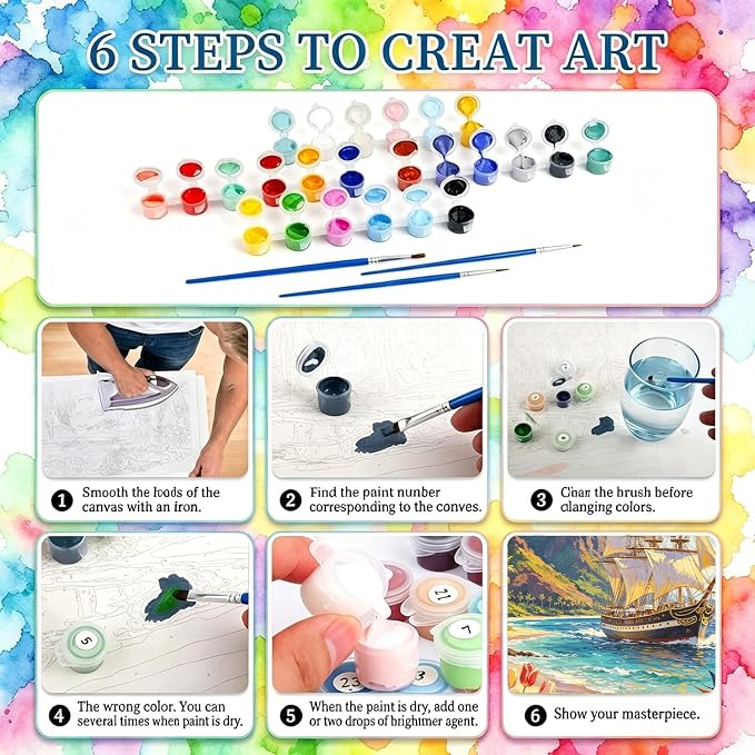 Landscape Paint by Numbers for Adults, Paint by Number 16x20 inch | Boat Paint by Numbers Kit for Adults, Landscape Acrylic Painting by Numbers for Gift Home Wall Decor (without Frame)