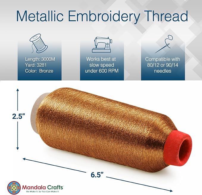Mandala Crafts Metallic Bronze Embroidery Floss for Sewing, 3281 Yard Spool