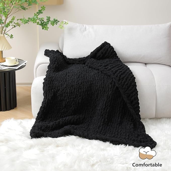 Cozyful Chunky Yarn for Hand Knitting - #10 Chunky Chenille Yarn, Jumbo Big Thick Chunky Yarns for Crocheting, Super Bulky Chunky Knit Blanket Yarns, 8 Skein (22 yds 8 oz Each Skein), Black