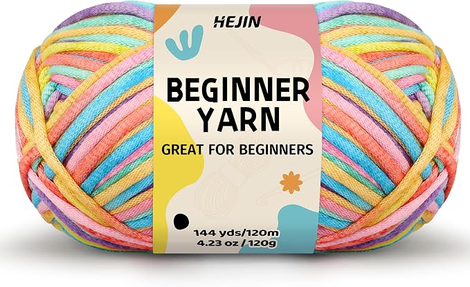 120g Candy Color Yarn for Crocheting and Knitting; Rainbow Yarn for Beginners with Easy-to-See Stitches;Worsted-Weight Medium #4;Yarn for Beginners Crochet Kit Making