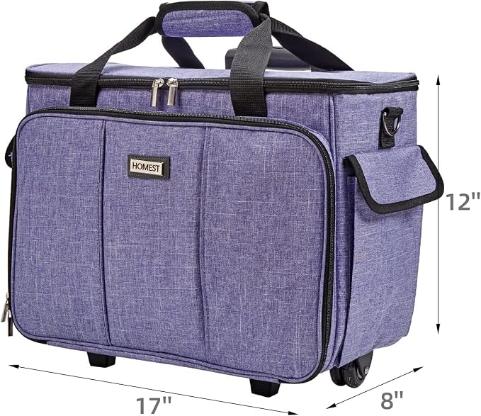 HOMEST Deluxe Sewing Machine Case with Wheels, Rolling Trolley Tote
