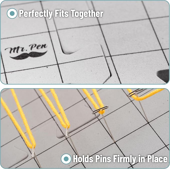 Mr. Pen- Blocking Mats for Knitting & Crochet Projects, 12" x 12" | 9 Pack with 150 pcs T-Pins, Gray Aligned Grid Knitting Blocking Mats and Pins, Water & Heat Resistant