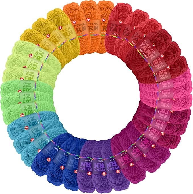 Hygloss Neon Acrylic Yarn for Crocheting & Hand Knitting – Set of 48 | CR- 24 Yard Per Skein | Total 1,152 Yds | Beginner Friendly | Soft Smooth Crochet Yarn #3 Weight DK | Mini Colorful Skeins