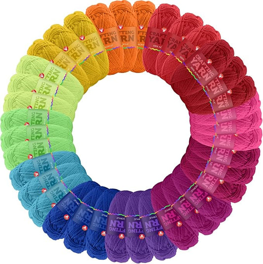 Hygloss Neon Acrylic Yarn for Crocheting & Hand Knitting – Set of 48 | CR- 24 Yard Per Skein | Total 1,152 Yds | Beginner Friendly | Soft Smooth Crochet Yarn #3 Weight DK | Mini Colorful Skeins