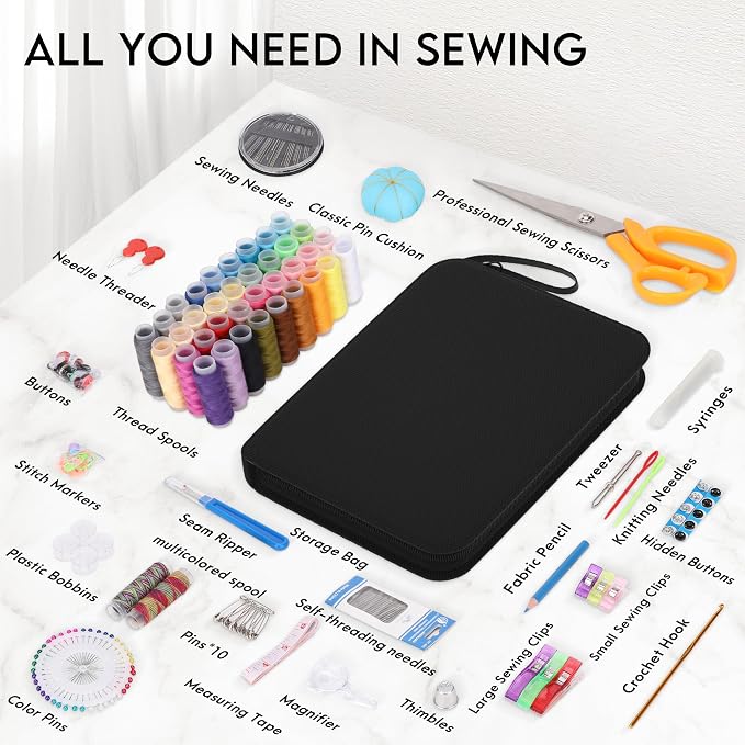 Coquimbo Professional Sewing Kit for Adults, 213 Pieces Sewing Tools | Needle and Thread Kit with Scissors, 38XL Thread, Tape Measure, Needles, Christmas Birthday Gifts for Mom Grandma Women Girls