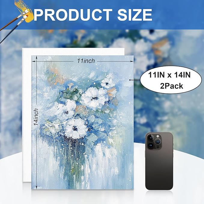 ESRICH Canvas Boards for Painting, 2 Pack Canvas for Painting 11x14 Cotton Primed Acid Free Blank Canvas Panels for Oil Paint, Watercolor, Acrylic Paint, Gouache and Tempera.