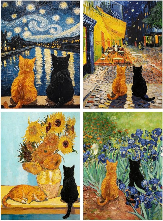 4 Pack Black Cat Diamond Art Kits for Adults Diamond Painting Kit Beginner