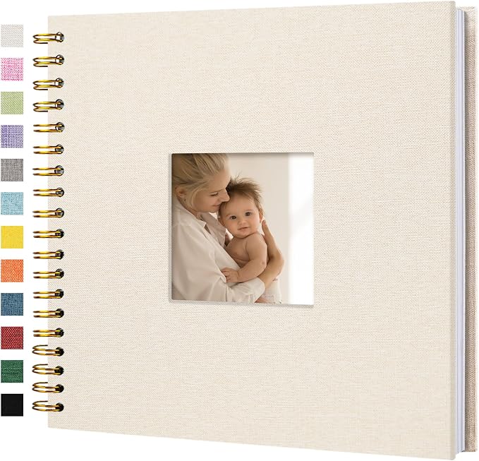 Scrapbook Photo Album Linen Cover, 10 x 10 Inch Hardcover Kraft White Pages Memory Book, for Travel Wedding Guest Book Christmas Baby Shower (20 Sheets/ 40 Pages,Beige) | Beige Hardcover Kraft White Pages Memory Book, for Travel Wedding Guest Book Chri...