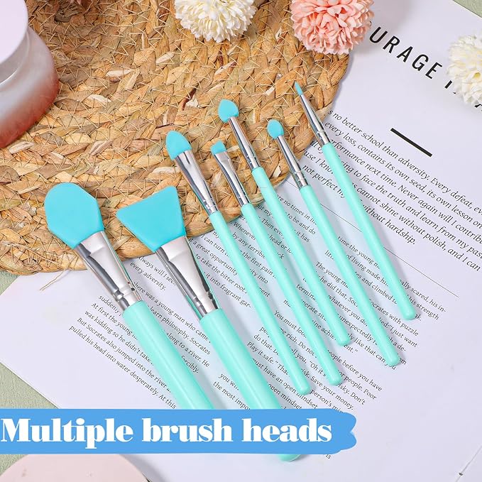 14PCS Silicone Brush Applicator Kit, Resin Brush Applicator UV Resin Brushes Applicators Jelly Brushes Applicators for Cream Makeup Products and Epoxy Art Crafting, Green/Pink