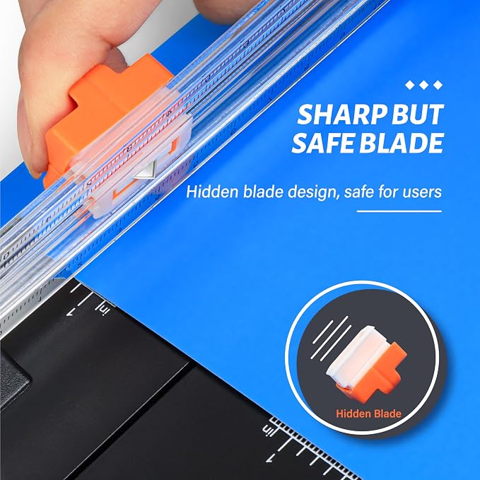 Evteck A4 Paper Cutter Slider Trimmer for Cardstock Photo Vinyl | 12 Inch, with Security Blade and Foldable Ruler, for Crafting Scrapbooking