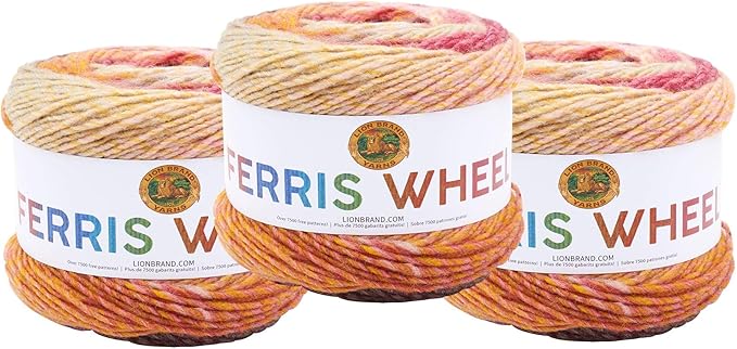 Lion Brand Yarn, Ferris Wheel Crochet Yarn, Cherry On Top, Multi, 3 Pack