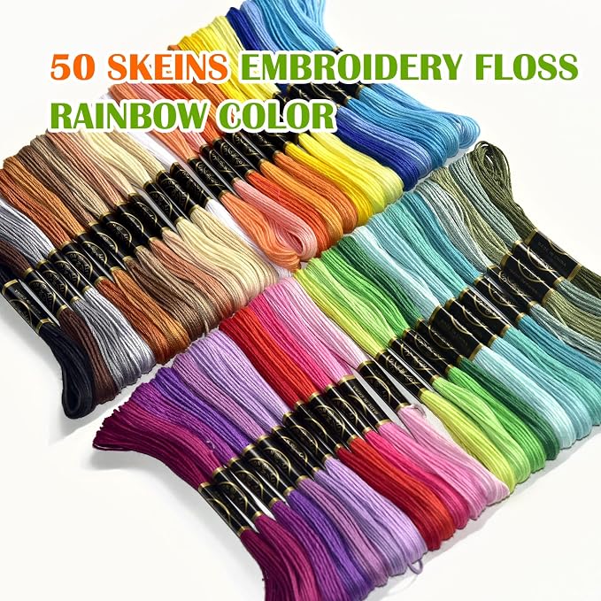 Friendship Bracelet String 50 Skeins Rainbow Color Embroidery Floss Cross Stitch Embroidery Thread Cotton Floss Bracelet Yarn, Craft Floss(Fashionable Color)