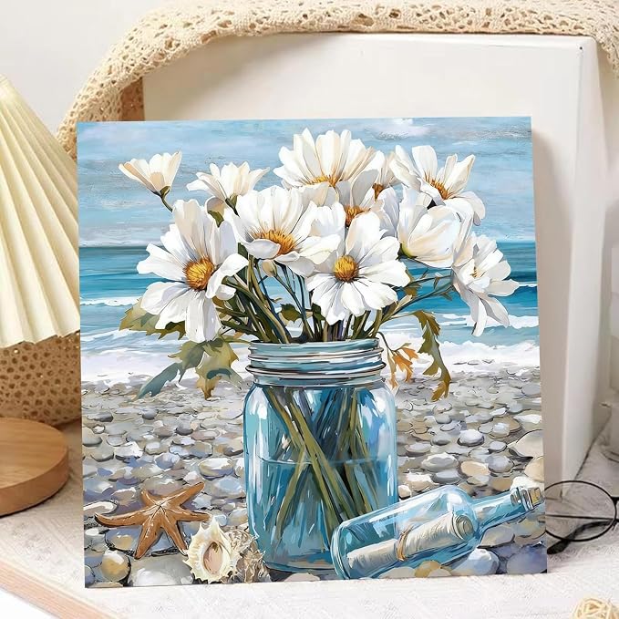 Flowers Paint by Numbers Kit for Adults Beginner, Paint by Numbers 10x10 in | Daisy Framed Paint by Numbers with Easel, Acrylic Painting by Numbers, DIY Arts and Crafts for Gifts or Home Decor