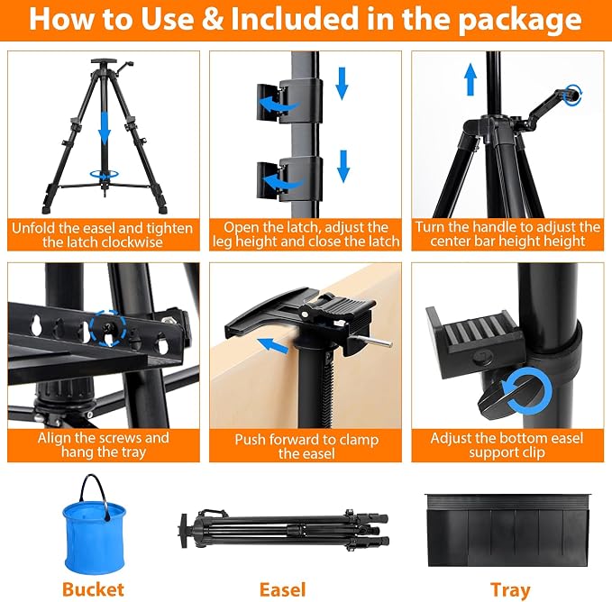 Easel Stand for Painting Artist Easel Stand Adjustable Height 20" to 61" Metal Tripod Art Easels Stand for Painting Canvases Tabletop Floor Art Easel Stand with Tray, Bag, Folding Keg, Black