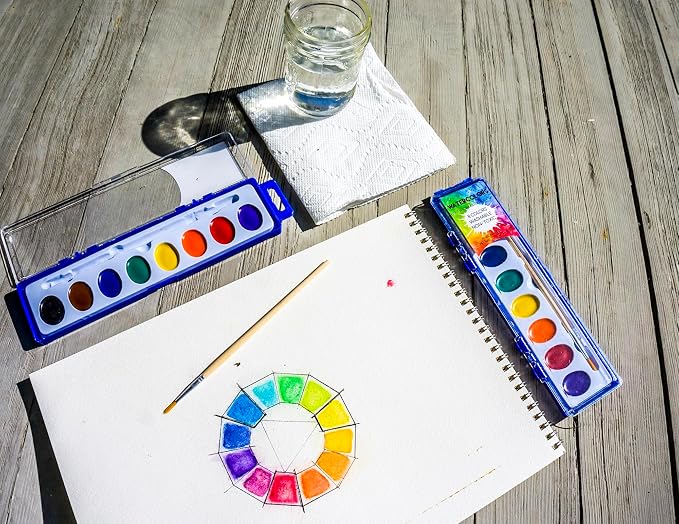 Color Swell 8 Color Bulk Watercolors with Wood Brushes, 144 Pack