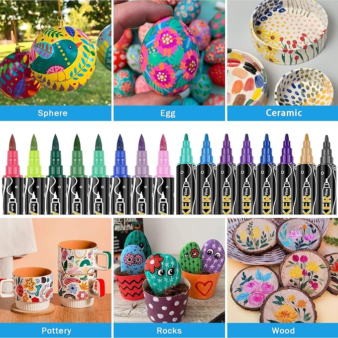 colpart Acrylic Paint Markers,120 Colors Dual Tip Acrylic Paint Pens,Brush Tip and Fine Tip Markers For Rock Painting,Easter Deco Plastic,Canvas And Diy Crafts Art Supplies