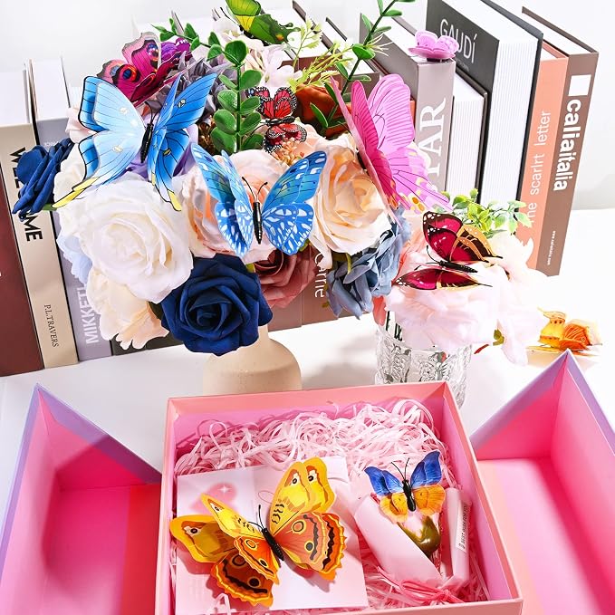 SAOROPEB 3D Butterfly Wall Decor, 48 Pcs Double Layer Butterfly Decorations for Party Decorations Locker Decor Refrigerator Decal, Reusable (Colorful)