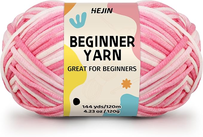 120g Pink Yarn for Crocheting and Knitting; Rainbow Yarn for Beginners with Easy-to-See Stitches;Worsted-Weight Medium #4 for Beginners Crochet Kit Making