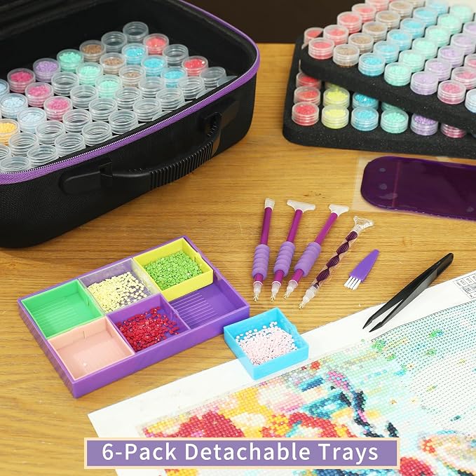 Douorgan Diamond Painting Storage Containers Accessories and Tools Portable Diamond Painting Organizer Shockproof Diamond Art Storage Case Beads Storage Box (60 Jars +120 Mini Jars)