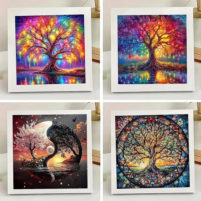 4 Pack Diamond Art Kits for Adults, Tree of Life Diamond Painting Kits