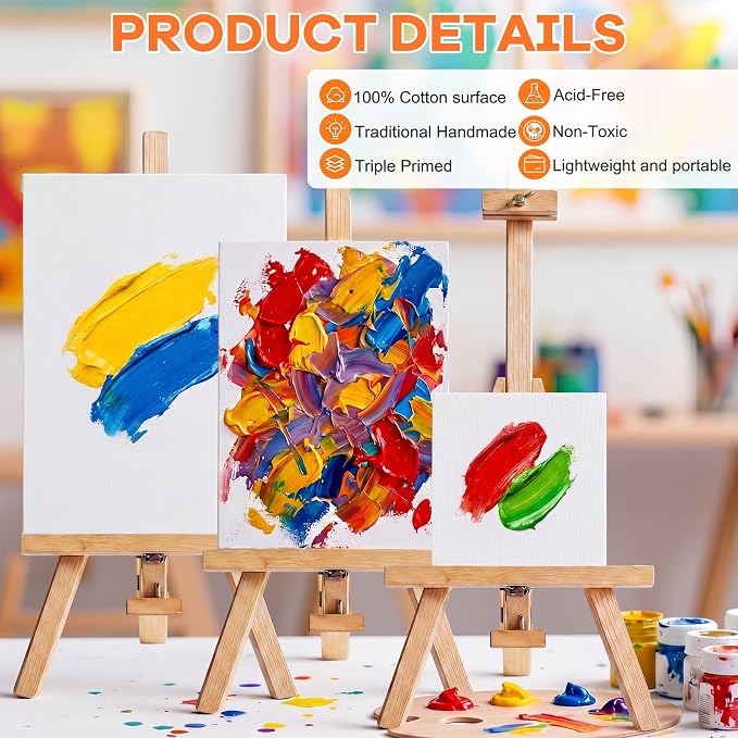 Moinchore 100 Pcs Mini Canvases for Painting 2'' x 2'', 4'' x 6'', 5'' x 7'' Small Canvas Panels in Bulk Art Painting Canvases Cotton Blank White Canvas Acid Free Boards for Watercolor Acrylic Oil