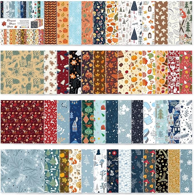 Origami Paper 50 Sheets, 6-Inch Square Double Sided Colored Craft Paper | 70GSM colorful paper,50 Vivid Pattern Origami Kit,DIY Hand Crafts,Arts Creativity,Easy to Fold,No-Fading.Winter