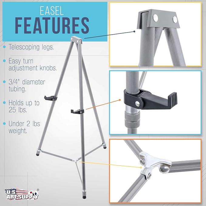 U.S. Art Supply 66" High Gallery Silver Metal Display Easel, Large