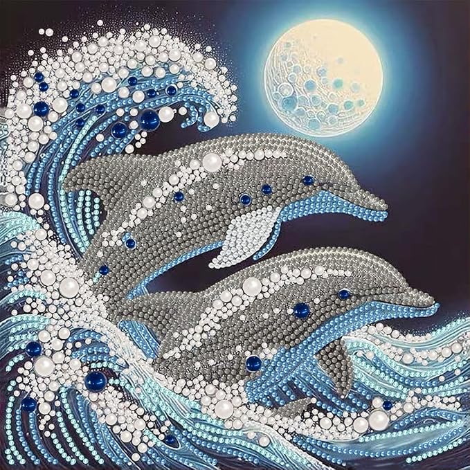 Dolphin Pearl Diamond Art Kits for Adults,Full Drill Dot Art 11.8 x 11.8In | 5D Diamond Painting Kits ,DIY Diamond Dots Gem Art Craft, Beginners Home Wall Decor