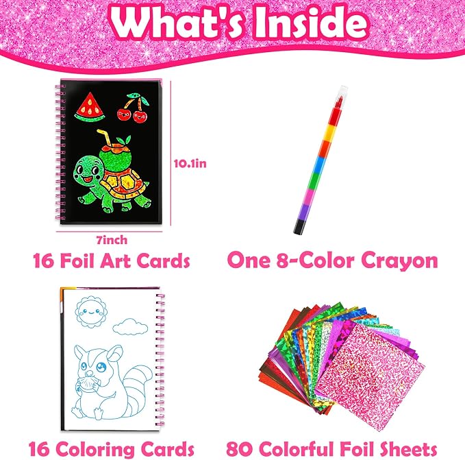 FUNNYB&G Foil Art Craft Kit for Kids, Sparkly Birthday Gift Toy for Kids | No Mess, Kids Ages 4-10 Create Sparkling Artwork, A Creative Gift for Birthdays, Holidays, Travel Activities,Screen-Free Fun