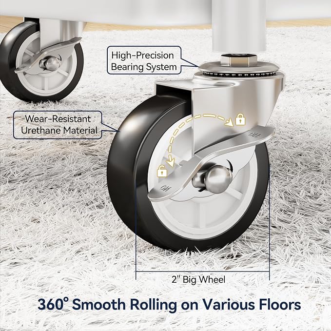 YASONIC 3 Tier Rolling Cart, Heavy Duty Metal Utility Cart with Wheel White