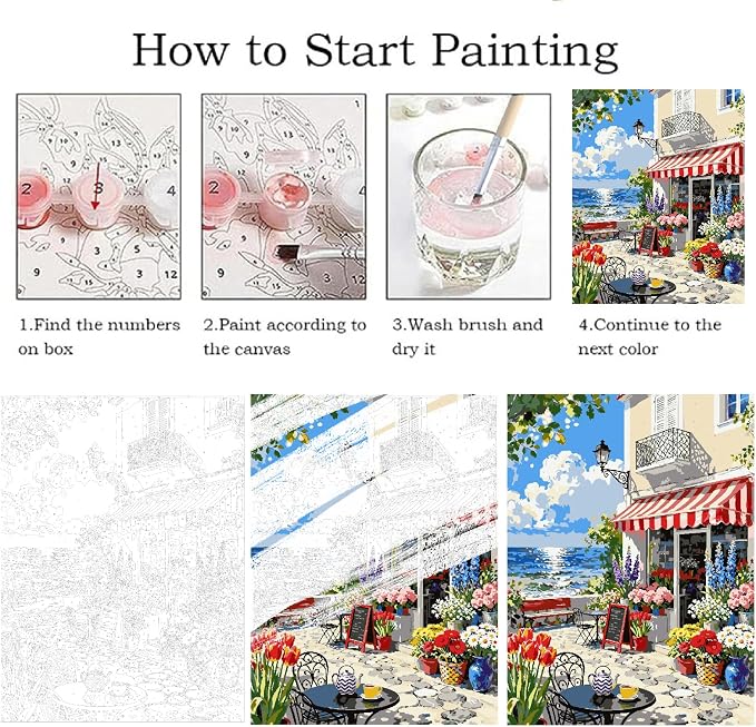 ZRIZQ Paint by Numbers Kit for Adults Beginner Landscapes,City Scape,16x20 | Full set with wooden brushes,rolled canvas,rich paints.Calming activity.Beginner friendly.Just open and paint.